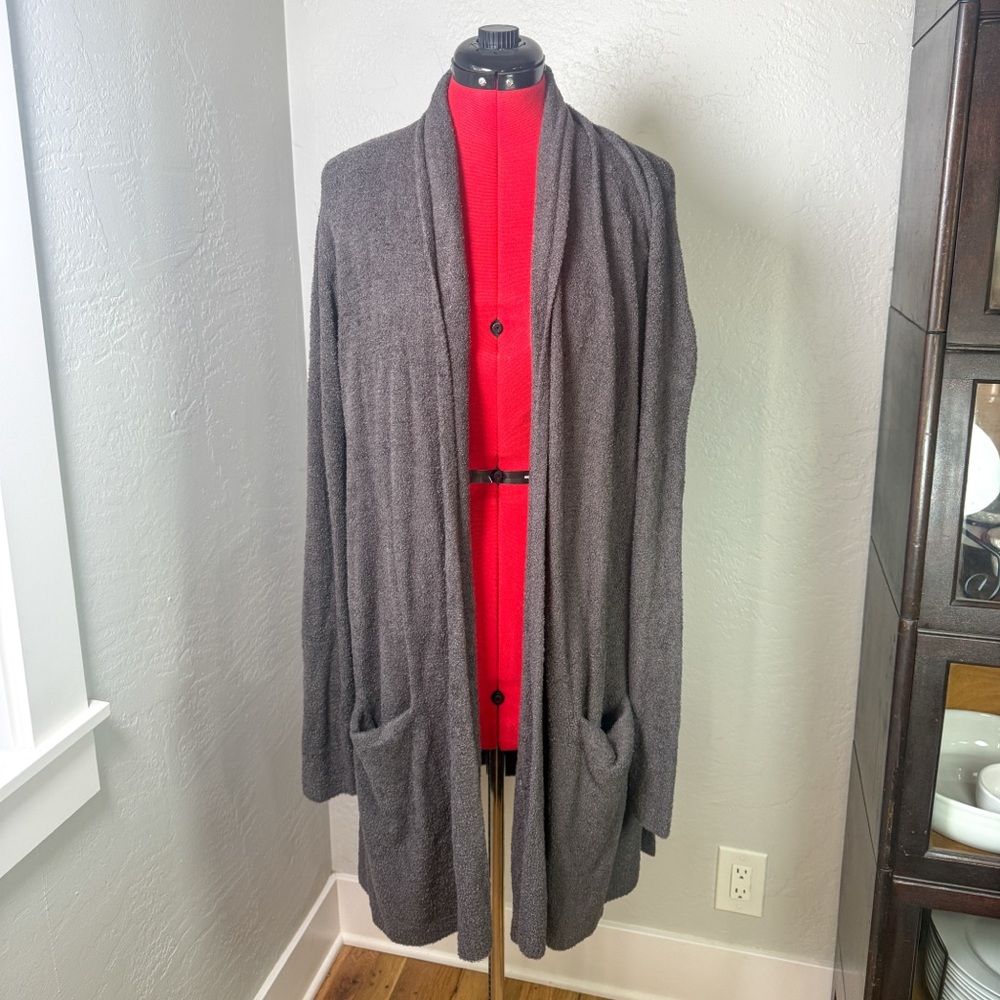 Barefoot Dreams CozyChic Lite Charcoal Open Front Cardigan Pockets Plus Size 1X